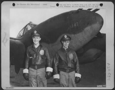 Thumbnail for Consolidated > 1st Lts. John M. Duffy and Lawrence A. Duffy (brothers of Bishop, Sivo County, Calif) receive Oak Leaf Clusters on the Air Medal for Operational Missions over Kiska and Attu during 1943.