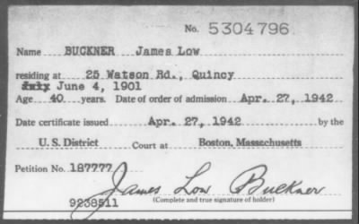 1942 > BUCKNER James Low