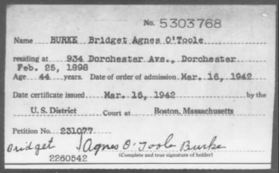 1942 > BURKE Bridget Agnes O'Toole