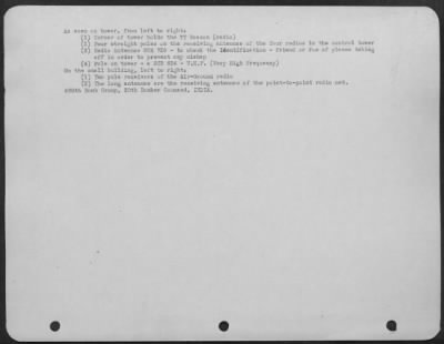 Consolidated > As Seen On Tower, From Left To Right: 1 - Corners Of Tower Holds The Yt Beacon (Radio) 2 - Four Straight Poles On The Receiving Antennae Of The Four Radios In The Control Tower 3 - Radio Antennae Scr 729 - To Check The Identification - Friend Of Foe Of Pl