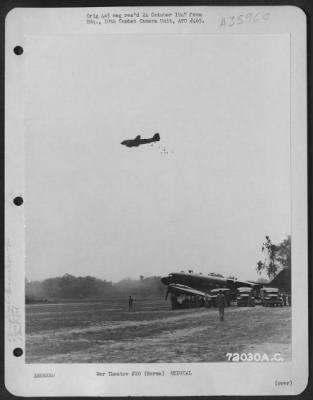 Consolidated > Taihpa Ga, Burma. While Unarmed Douglas C-47'S Of The 1St And 2Nd Troop Carrier Squadron Drop Food To Our Fighting Men, The Wounded Are Evacuated In Unarmed Planes. At Times This Picture Was Taken, The Enemy Was Only Ten Minutes Away By Fighter Plane. 5 M
