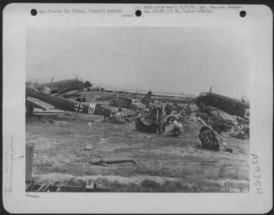 Thumbnail for Consolidated > The wreckage of German and Italian aircraft on the El Aouina airfield at Tunis, Tunisia.