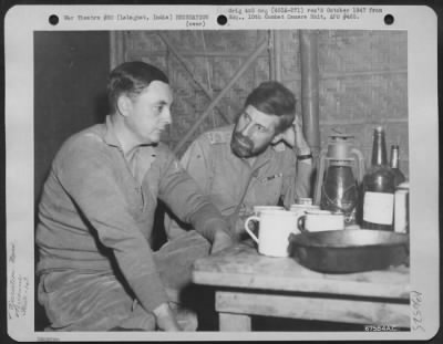 Thumbnail for Consolidated > General Orde Charles Wingate Has Dinner With An Unidentified British General At Lalaghat, India, Before Making A Flying Tour Of The 1St Air Commando Force Fields At Broadway And Chowringhee, Burma.