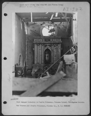 Consolidated > Bomb damaged Cathedral in Puerto Princessa, Palawan Island, Philippine Islands.
