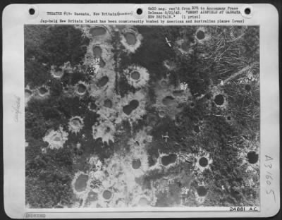 Consolidated > Jap-held New Britain Island has been consistently bombed by American and Australian planes under command of Lt. Gen. George C. Kenney, commanding Allied Air Forces in Southwest Pacific. Here is how the airfield at Gasmata, on New Britain, looked