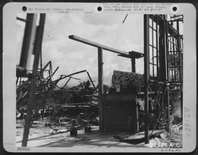 Consolidated > Transmitting station completely destroyed by bombing in first United States raid on Rabaul, New Britain. 12 October 1943.