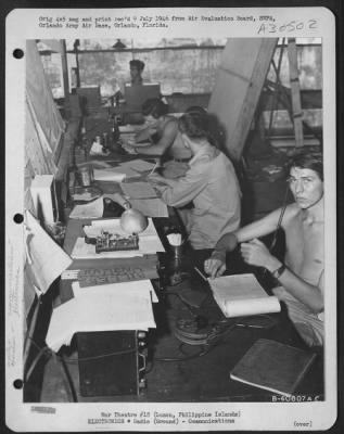Consolidated > Movements Section of the 45th Fighter Control Center, Luzon, Philippine Islands. This section review all flight plans, having direct contact with local base operations, and receiving all take-off and landings. Thru coninuous wave contact with other