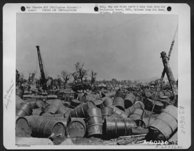Consolidated > Gasoline dump at Dulag, on the east coast of Leyte Island, in the Philippines.