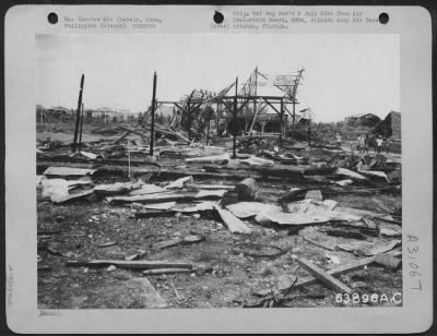 Consolidated > Destruction of Mabalo, outside Cebu City where allied bombing was extensive. Devastating air attacks on this town caused Japanese troops to retreat. May 1945.