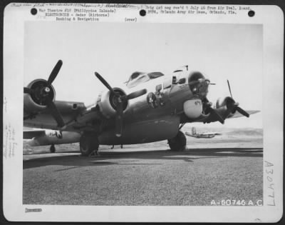 Thumbnail for Consolidated > Boeing B-17 "Flying Fortress" Of The 6Th Emergency Reserve Squadron Equipped With Radar Unit.  Notice The Attached Rescue Boat, Used To Rescue Crews Shot Down At Sea.  Florida Blanca Airstrip, Luzon, Philippine Islands - 27 June 1945.