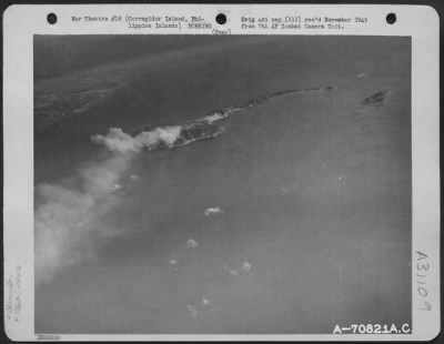 Consolidated > Bombs, Dropped By Consolidated B-24'S Of The 494Th Bomb Group, Burst On The Target Area On Corregidor Island In The Philippines, In February 1945. The Target Was Gun Positions On The Western End Of The Island.
