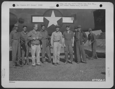 Consolidated > While He Was Touring Bases In Burma, Joe E. Brown Flew On A Bombing Mission In A North American B-25, Piloted By Brig. General William D. Old; Lt. Norman Jackson Was Co-Pilot.  Here They Pose Beside The Plane With Other Members Of The Crew.  1943.