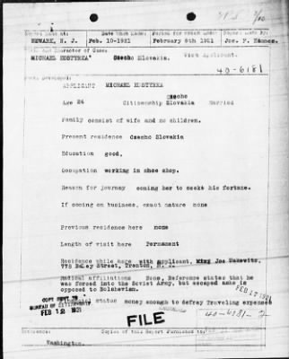 Bureau Section Files, 1909-21 > Michael Kostyrka (#40-6181)