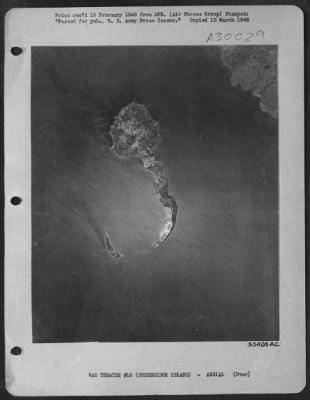 Consolidated > On 12 May 1944 Capt. John M. McNicholas of Mannington, W. Va., attached to a 14th AF reconnaissance squadron, flew from an advanced eastern base in China and took this photo of Corregidor, first photo made since the Japs took over in 1942.