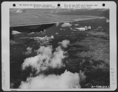 Consolidated > On 16 March 1945, Consolidated B-24s of the 494th Bomb Group, released their bombs on a Japanese Bivouac area five miles north of Saragana Bay, Mindanao, Philippine Islands. No anti-aircraft or interception was reported on this mission. Here, the