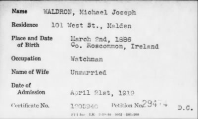 Thumbnail for 1919 > WALDRON, Michael Joseph