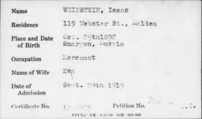 Thumbnail for 1919 > WEINSTEIN, Isaac