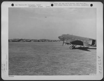 Thumbnail for Consolidated > Douglas C-47's of the 1st Air Commando Force lined up at their base at Lalaghat, India. These transports were used to tow gliders during missions.