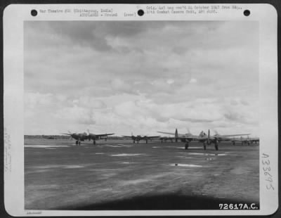 Thumbnail for Consolidated > Lockheed P-38's of the 459th Fighter Squadron, nicknamed the "Twin Dragon Squadron," are taxiing into position for take-off on a mission over enemy territory. Chittagong, India, January 1945.