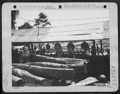 Thumbnail for Consolidated > Members of the 866th Engineer Aviation Battalion work in the sawmill at an air base somewhere in New Guinea.