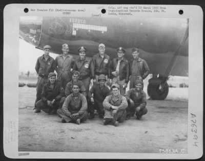 Consolidated > The flight crew and ground crew of the Martin B-26 "Bronco" of the 34th Bomb Squadron, 17th Bomb Group, pose beside their plane at an airfield somewhere in the Mediterranean Area.