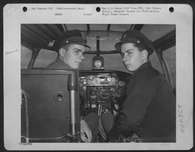 Consolidated > The German soldiers manning the communications lines of Northern Italy have double trouble confronting them in flight officers Richard (left) and John Perry, 21 year old identical twins from Greenwood, Ind. The Perry twins, who are assigned as North