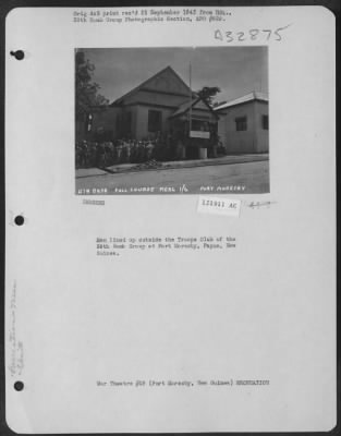 Thumbnail for Consolidated > Men Lined Up Outside The Troops Club Of The 38Th Bomb Group At Port Moresby, Papua, New Guinea.