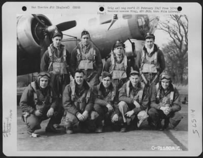 Thumbnail for General > Lt. Swift And Crew Of The Boeing B-17 "Flying Fortress" Of The 390Th Bomb Group Pose By Their Plane At Their Base In England On 22 February 1945.