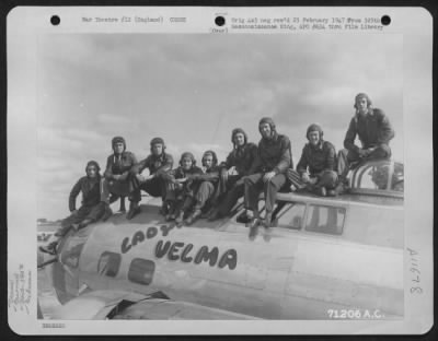 General > Lt. Evan And Crew Of The Boeing B-17 'Lady Velma' Of The 390Th Bomb Group Pose On Top Of Plane At Their Base In England On 1 October 1944.