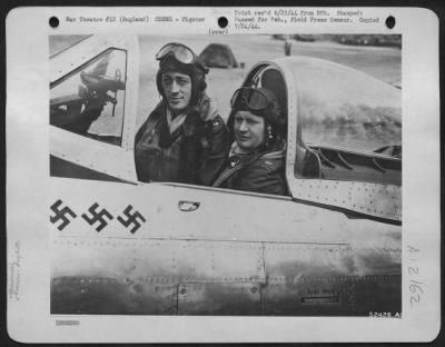 Fighter > Maj. John A. "four-Invasion" Carey, 27 Jackson Drive, Wilmington, North Carolina, landed his Thunderbolt on a Ninth Air force emergency landing strip in Normandy to retrieve 1st Lt. Andrew M. Calhoun, 2191 Nelson St., Memphis, Tenn., who had