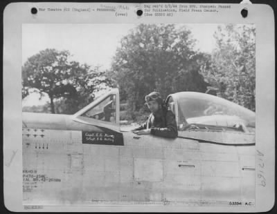 Fighter > ENGLAND-Capt. Edmund G. King, Columbus, Ga., 9th Air force Republic P-47 Thunderbolt Pilot, who together with his twin-brother, Everett G., ofrm an inseparable team in a 9th Fighter-Bomber Group commanded by Col. William S. Schwartz, Houston, Texas.