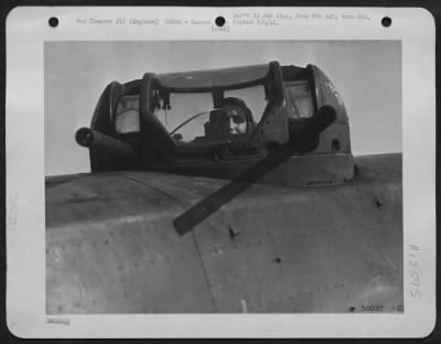 Gunner > T/Sgt. Harry Goldstein, Bronx, New York City, top turret gunner of the Boeing B-17 Flying ofrtress, Invader II.