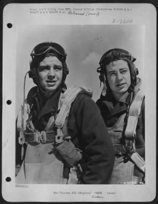 Thumbnail for Gunner > ENGLAND-Twin combat team in flying togs-Left to right: Don E. and John E. Echols, both are Sgts., from El Monte, Calif.