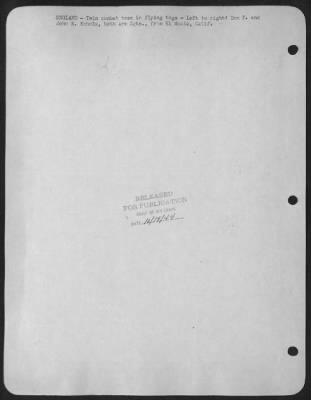 Thumbnail for Gunner > ENGLAND-Twin combat team in flying togs-Left to right: Don E. and John E. Echols, both are Sgts., from El Monte, Calif.