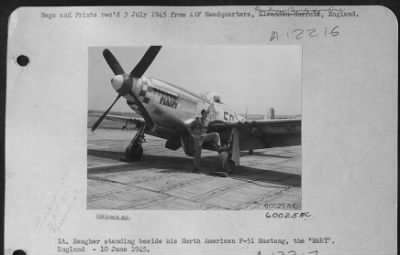 Thumbnail for Fighter > Lt. Buagher Standing Beside His North American P-51 Mustang The 'Mary'.  England - 10 June 1945.