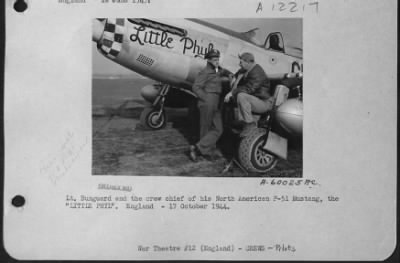 Thumbnail for Fighter > Lt. Bunguard And The Crew Chief Of His North American P-51 Mustang, The 'Little Phyl'.  England - 17 October 1944.