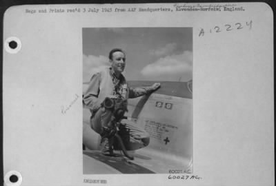 Thumbnail for Fighter > Lt. Hanson Sitting On The Wing Of His North American P-51 Mustang At An England Airbase.  28 July 1945.