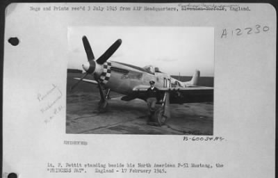 Thumbnail for Fighter > Lt. P. Pettit Standing Beside His North American P-51, The 'Princess Pat'.  England.  17 February 1945.