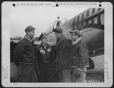 Thumbnail for Fighter > Capt. Bowman Talks Things Over With His Ground Crew Beside A North American P-51 Mustang Of The 20Th Fighter Group.  England.