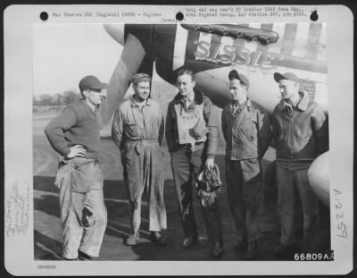 Fighter > Capt. Kirby, Pilot, And Ground Crew Beside The North American P-51 Mustang 'Sissie' Of The 20Th Fighter Group In England.