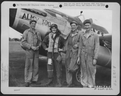 Fighter > Lt. Merriman, Pilot, And Ground Crew Beside A North American P-51 Mustang "Almy Too" Of The 20Th Fighter Group At An Airbase In England.  The Group Includes The Following Inlisted Men: Mulligan, Adams And Chadwick.