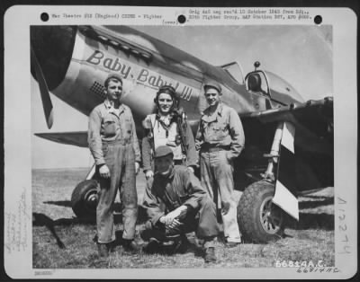 Thumbnail for Fighter > Lt. Baldwin, Pilot Of The North American Mustang 'Baby, Baby Iii' And The Ground Crew Beside The Plane After Completing Their Tour Of Duty With The 20Th Fighter Group In England.