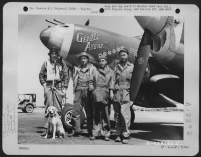 Fighter > Colonel H.J. Rau, Pilot, T/Sgt. Douglas, Sgt. Beach And Sgt. Gentcarm, Ground Crew Members, Beside The Lockheed P-38 "Gentle Annie" Of The 20Th Fighter Group In England.