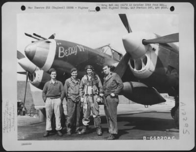 Thumbnail for Fighter > Lt. Bebout, Pilot, And Ground Crew Members - Tsgt Lang, Sgt Lucky And Cpl. Everhart - Beside The Lockheed P-38 Lightning "Betsy Vi" Of The 20Th Fighter Group In England.