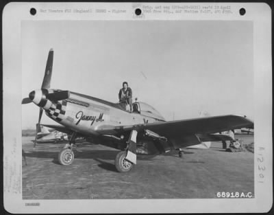 Fighter > Lt. Lahke Of The 351St Fighter Squadron, 353Rd Fighter Group Stands In The Cockpit Of His North American P-51 "Janny M."  England.