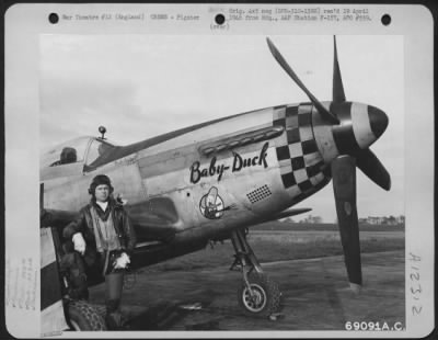 Fighter > Captain Kolb Of The 350Th Fighter Squadron, 353Rd Fighter Group Poses Beside His North American P-51 "Baby-Duck" At An Airbase In England.
