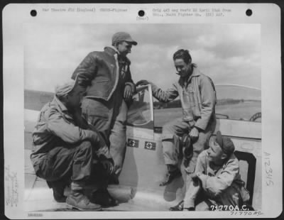 Fighter > Captain Peters Chats With His Ground Crew Before Stepping Into The Cockpit Of His North American P-51 Of The 339Th Fighter Group At The 8Th Air Force Station F-378 In England.  16 July 1944.