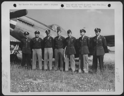Fighter > Captain Wells And Other Fighter Pilots Of The 364Th Fighter Group, 67Th Fighter Wing, Pose Beside A North American P-51 At The 8Th Air Force Station F-375, Honnington, England.  14 July 1945.