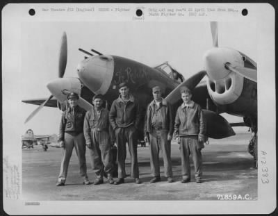 Fighter > Lt. Marvin W. Glasgow, Pilot, And Ground Crew Of The 364Th Fighter Group, 67Th Fighter Wing, Pose Beside The Lockheed P-38 'The Rebel Kids' At The 8Th Air Force Station F-375, Honnington, England.  11 May 1944.