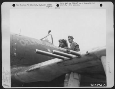 Thumbnail for Fighter > 1St Lt. Julian S. Reems, 2054 N. 78Th St., Seattle, Wash., Of The 83Rd Fighter Squadron, 78Th Fighter Group, In The Cockpit Of His Republic P-47 'Gelene' Poses With A Member Of His Ground Crew At 8Th Air Force Station F-357 In Duxford, England.  14 Novemb